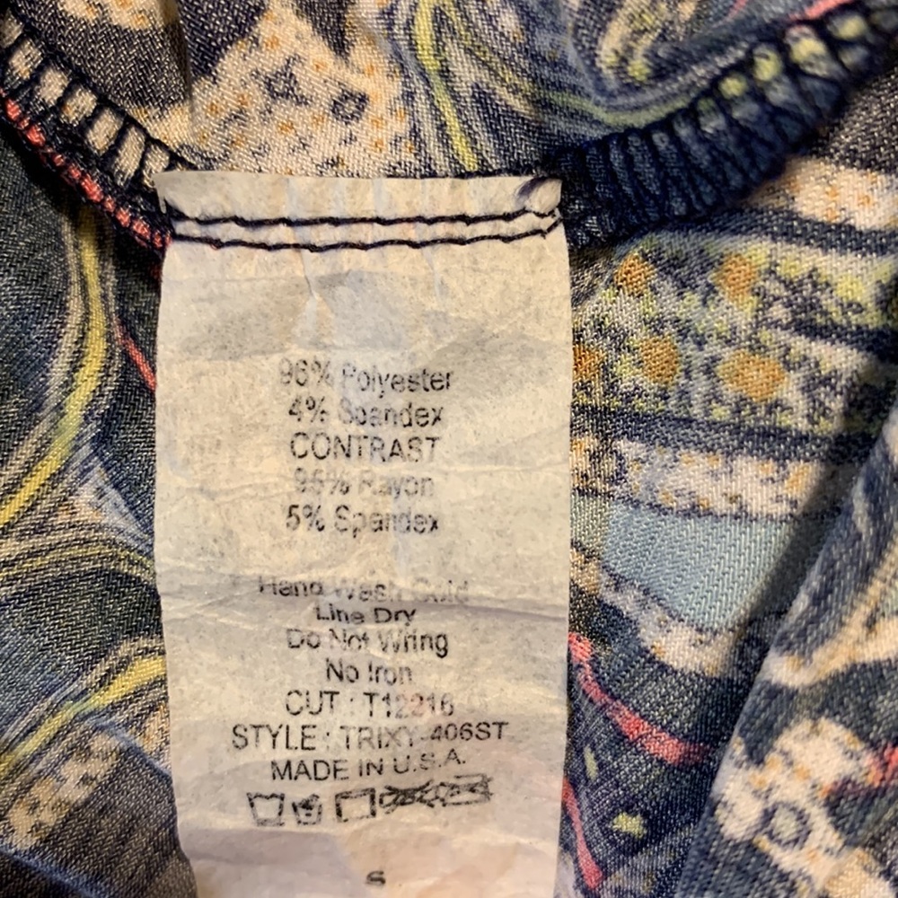 Tee For The Soul Dress, Cream w/Black Stripes & Navy Paisley Design, Small - Picture 8 of 8
